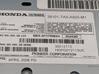 2008-2009 Honda Accord Radio AM FM Cd Player Receiver Replacement P/N:39101-TA0-A920-M1 GEX-3117XMZH Fits Fits 2008 2009 OEM