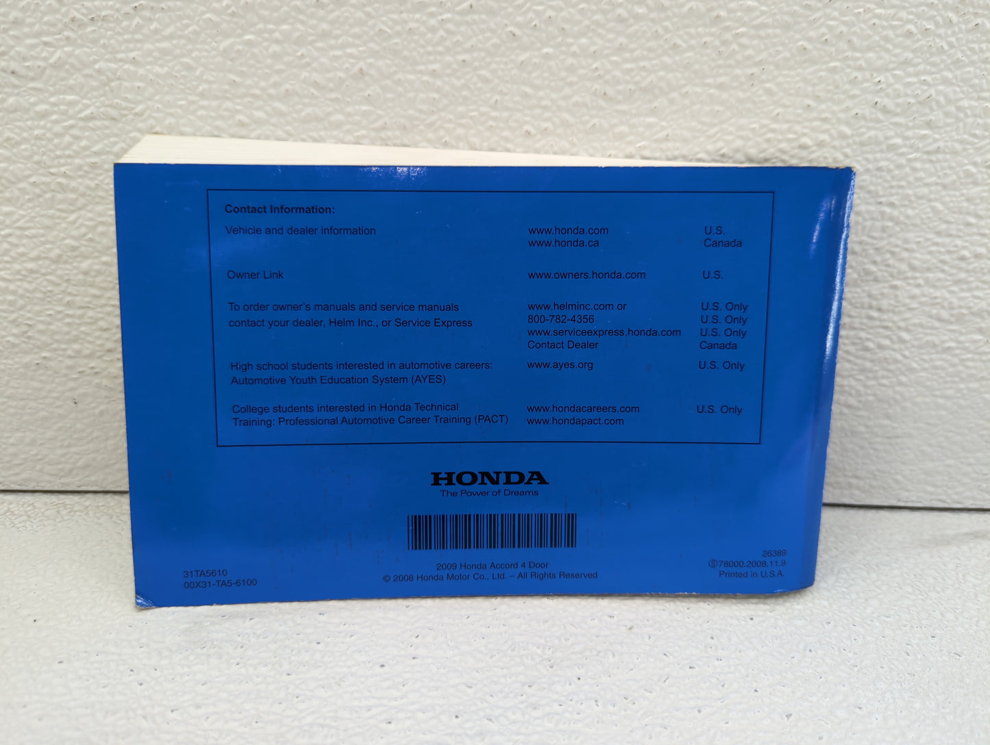 2009 Honda Accord Owners Manual Book Guide OEM Used Auto Parts - Oemusedautoparts1.com