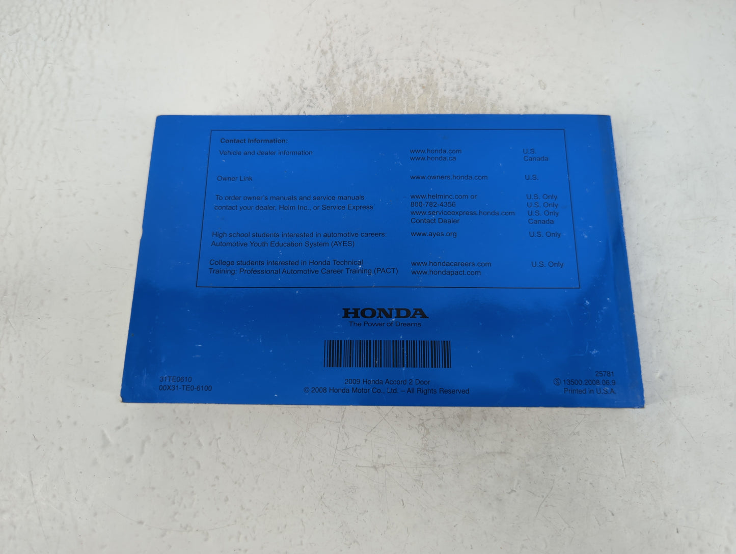 2009 Honda Accord Owners Manual Book Guide P/N:31TE0610 OEM Used Auto Parts - Oemusedautoparts1.com