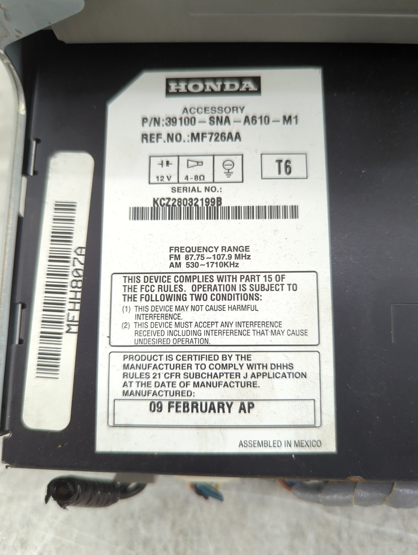 2009-2011 Honda Civic Radio AM FM Cd Player Receiver Replacement P/N:39100-SNA-A610-M1 MF726AA Fits Fits 2009 2010 2011 OEM 