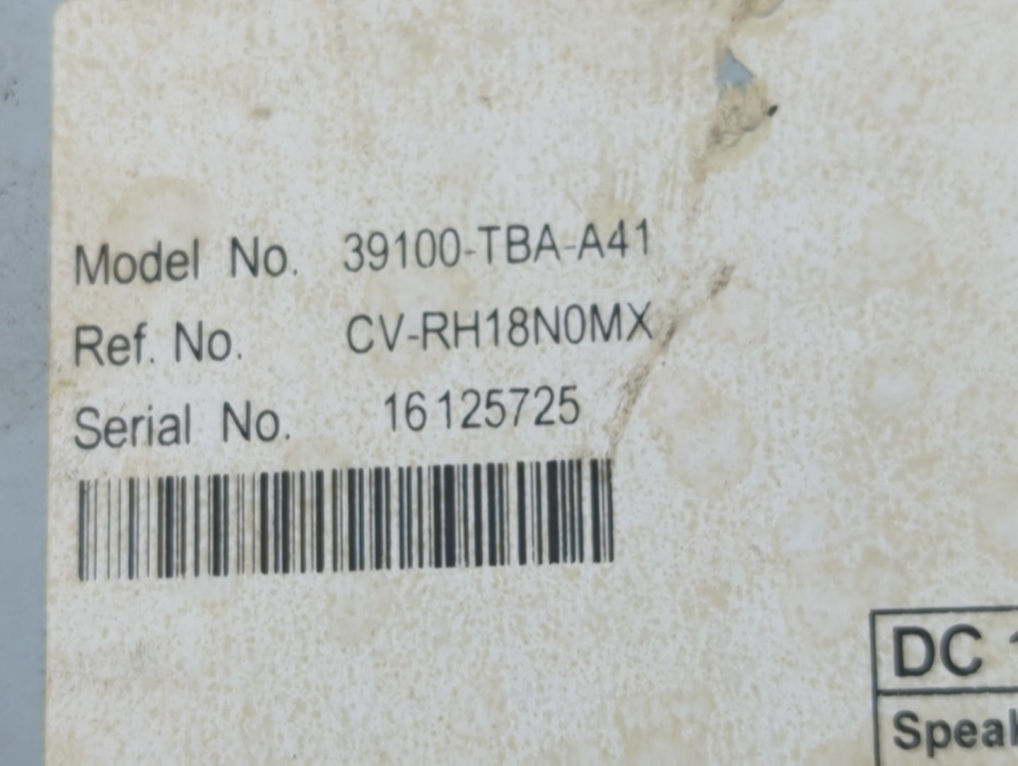 2019-2021 Honda Civic Radio AM FM Cd Player Receiver Replacement P/N:39100-TBA-A41 Fits Fits 2019 2020 2021 OEM Used Auto Pa