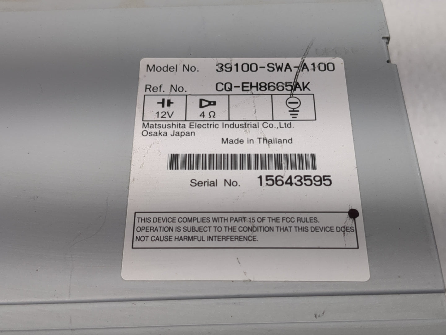 2008-2009 Honda Cr-V Radio AM FM Cd Player Receiver Replacement P/N:39100-SWA-A100 Fits Fits 2008 2009 OEM Used Auto Parts -