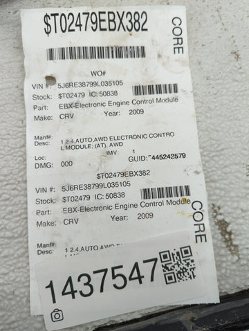 2007-2009 Honda Cr-V PCM Engine Control Computer ECU ECM PCU OEM P/N:37820-RZA-A57 4650-202455 Fits Fits 2007 2008 2009 OEM 