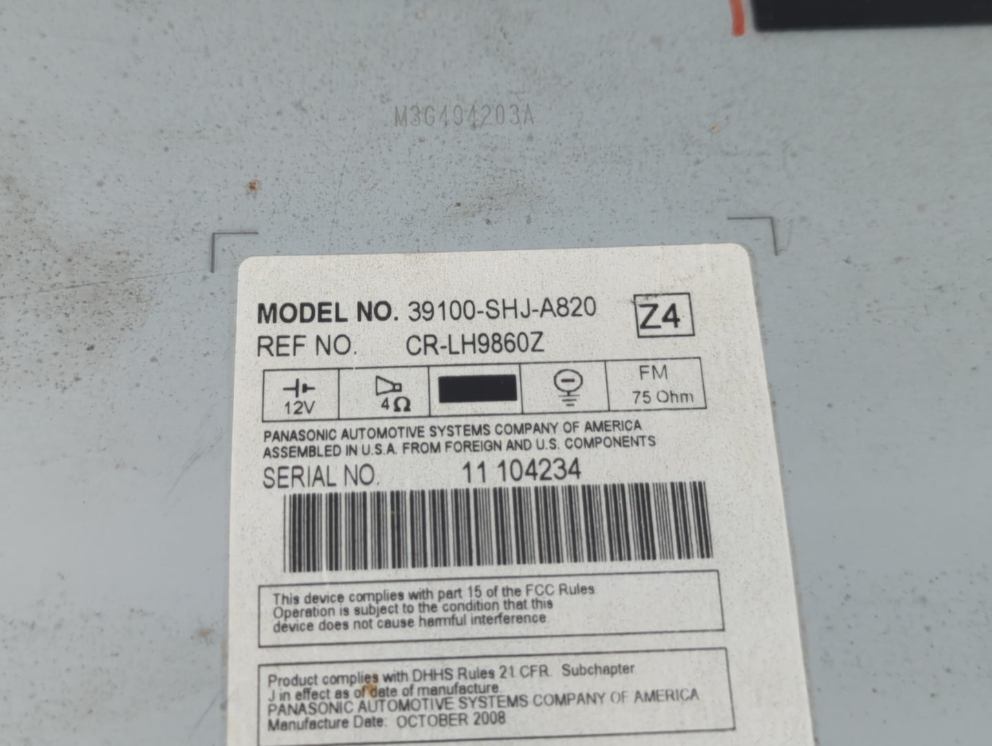 2005-2010 Honda Odyssey Am Fm Cd Player Radio Receiver - Oemusedautoparts1.com