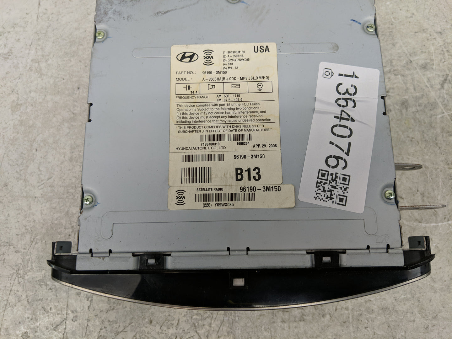 2009 Hyundai Genesis Radio AM FM Cd Player Receiver Replacement P/N:96190-3M150 Fits OEM Used Auto Parts - Oemusedautoparts1