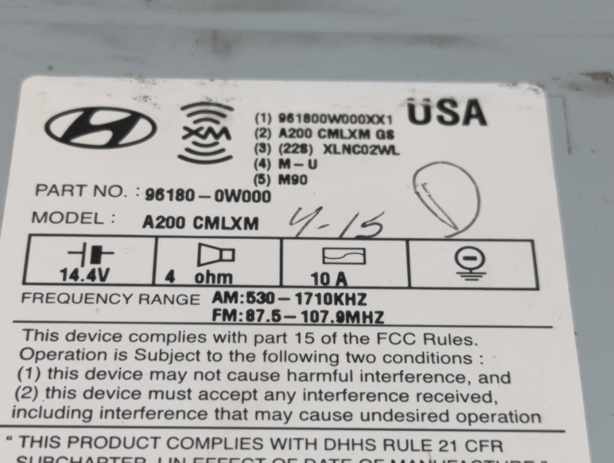 2009 Hyundai Santa Fe Radio AM FM Cd Player Receiver Replacement P/N:96180-0W000 Fits OEM Used Auto Parts - Oemusedautoparts