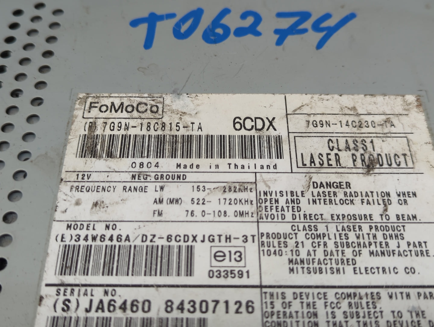 2009-2011 Jaguar Xf Radio AM FM Cd Player Receiver Replacement P/N:7G9N-18C815-TA Fits Fits 2008 2009 2010 2011 2012 2013 OE