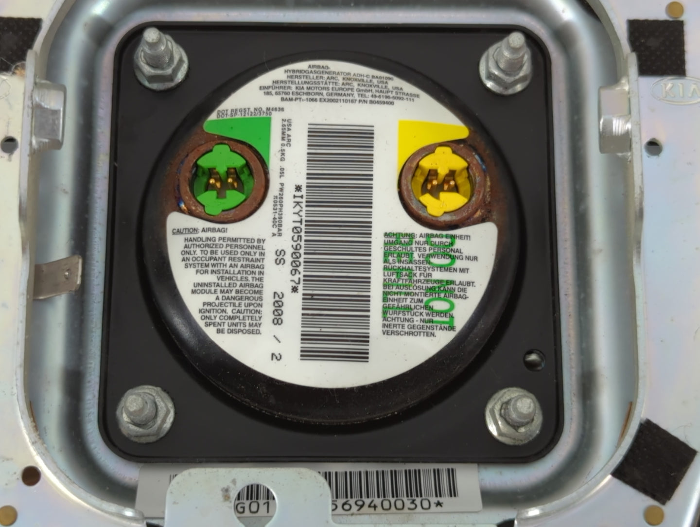 2007-2012 Kia Rondo Air Bag Driver Left Steering Wheel Mounted P/N:IKYT0590067 Fits Fits 2007 2008 2009 2010 2011 2012 OEM U