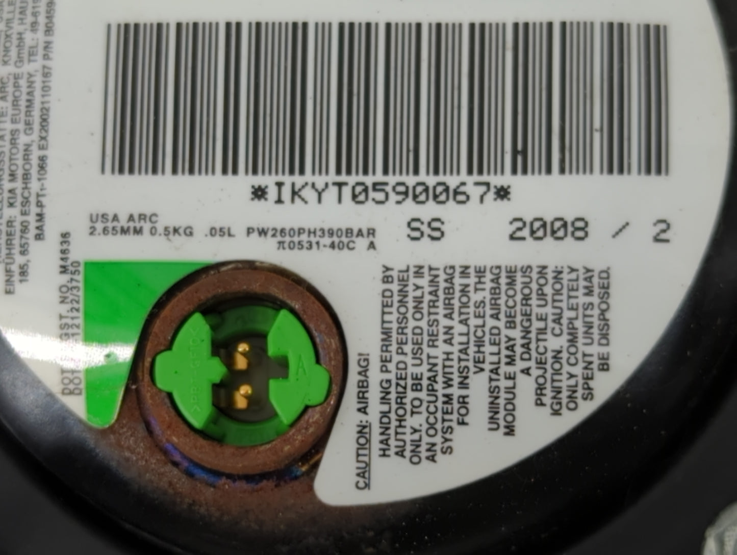 2007-2012 Kia Rondo Air Bag Driver Left Steering Wheel Mounted P/N:IKYT0590067 Fits Fits 2007 2008 2009 2010 2011 2012 OEM U