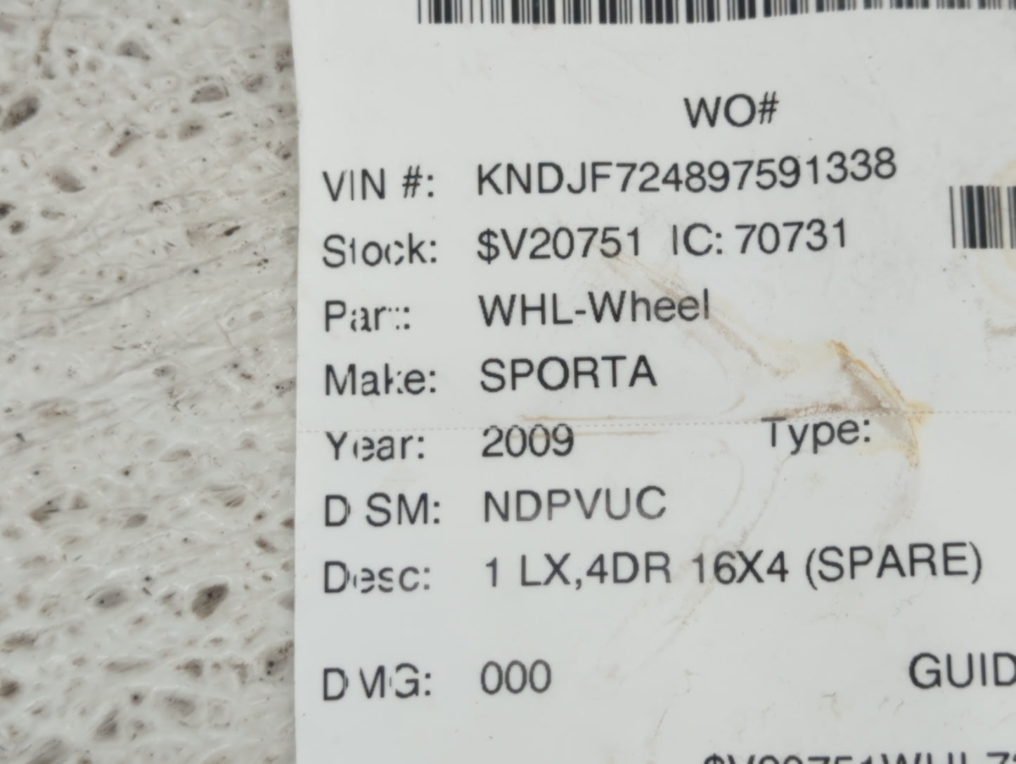 2006-2016 Kia Sportage Spare Donut Tire Wheel Rim Oem 925273 - Oemusedautoparts1.com