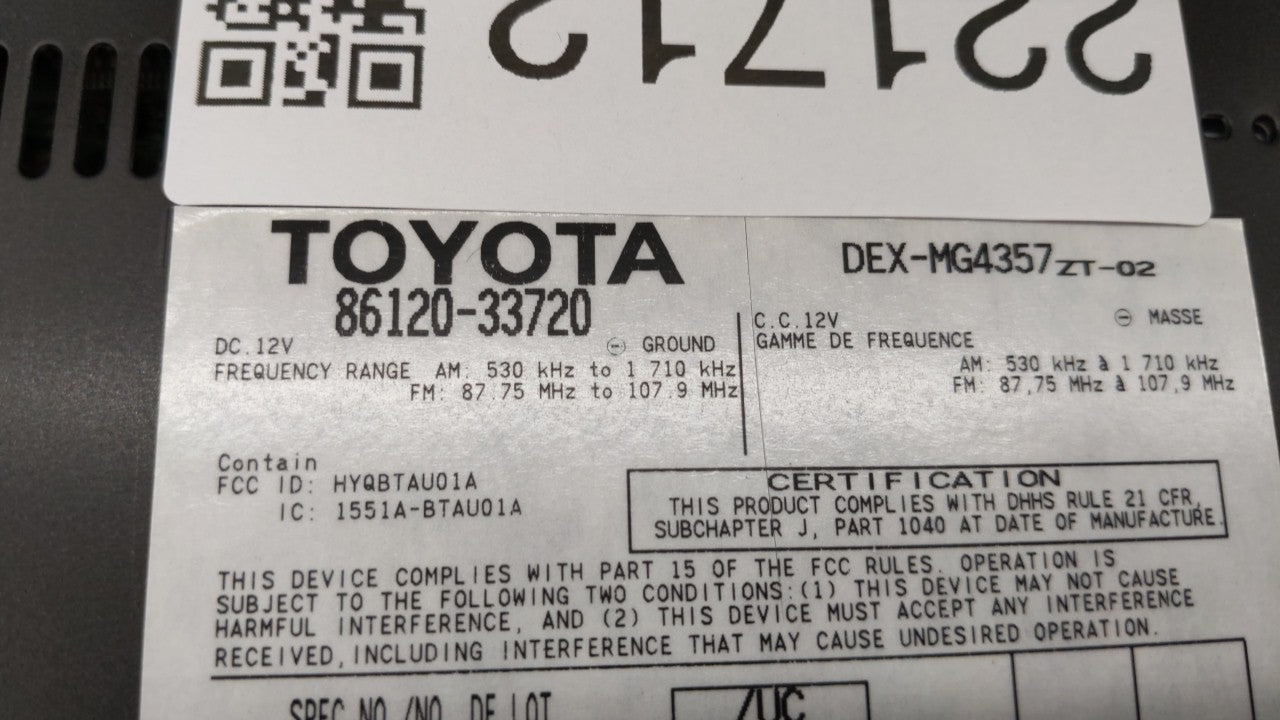 2007-2009 Lexus Es350 Radio AM FM Cd Player Receiver Replacement P/N:86120-33720-1 86120-33720 Fits Fits 2007 2008 2009 OEM 