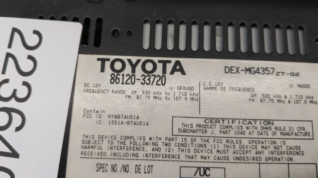 2007-2009 Lexus Es350 Radio AM FM Cd Player Receiver Replacement P/N:86120-33720-1 86120-33720 Fits Fits 2007 2008 2009 OEM 