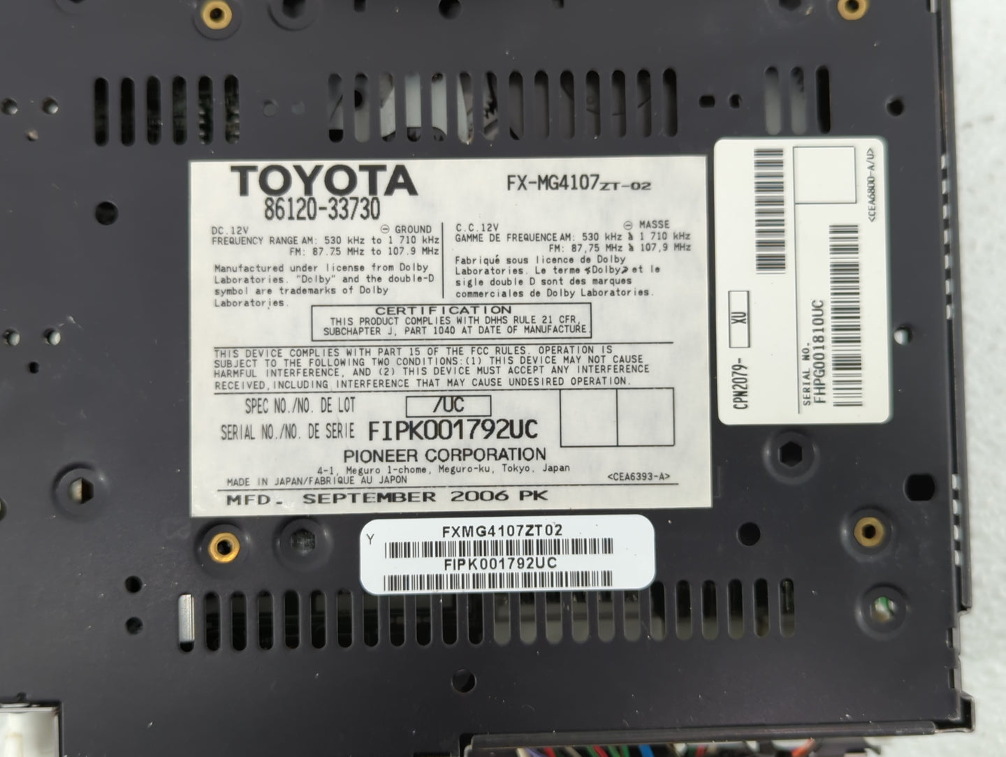 2007-2009 Lexus Es350 Radio AM FM Cd Player Receiver Replacement P/N:86120-33730 Fits Fits 2007 2008 2009 OEM Used Auto Part