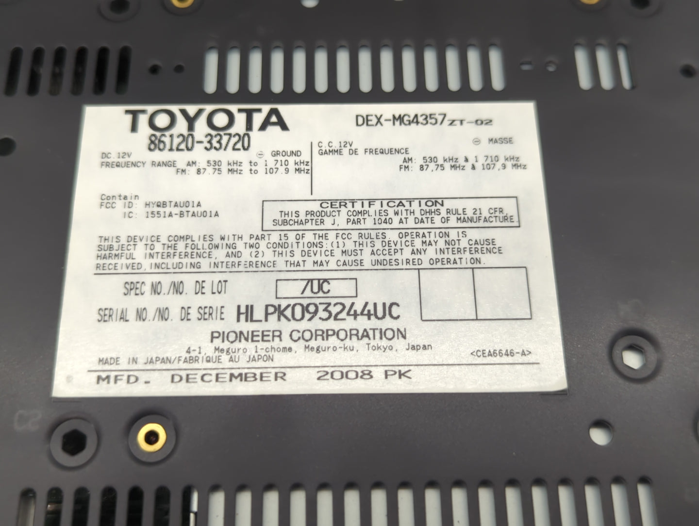 2007-2009 Lexus Es350 Am Fm Cd Player Radio Receiver - Oemusedautoparts1.com