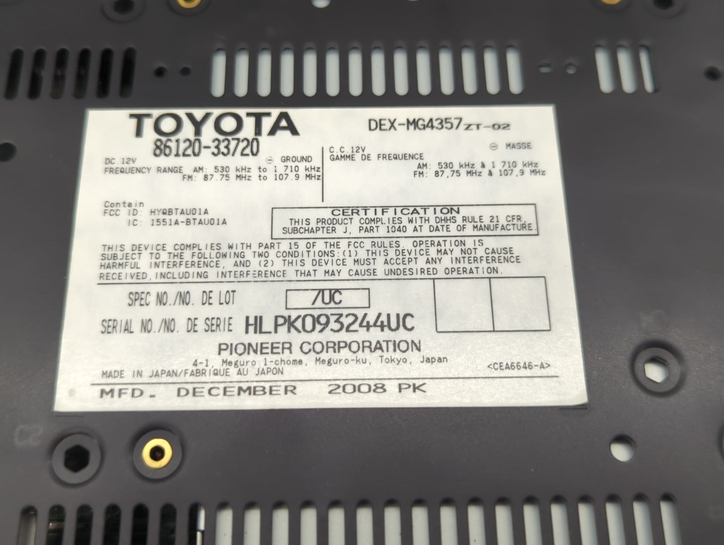 2007-2009 Lexus Es350 Am Fm Cd Player Radio Receiver - Oemusedautoparts1.com