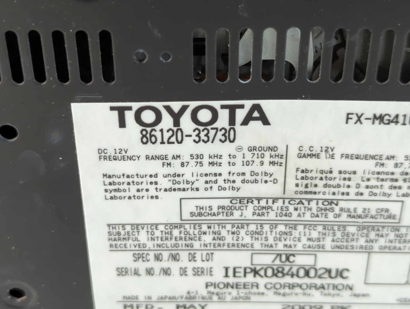 2007-2009 Lexus Es350 Am Fm Cd Player Radio Receiver - Oemusedautoparts1.com