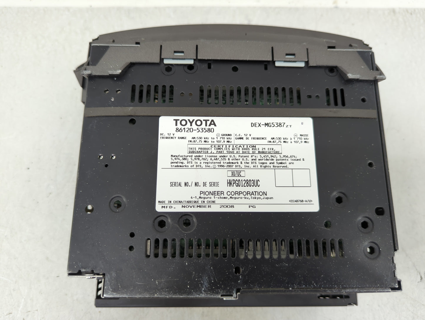 2009 Lexus Is250 Radio AM FM Cd Player Receiver Replacement P/N:86120-53580 Fits OEM Used Auto Parts - Oemusedautoparts1.com
