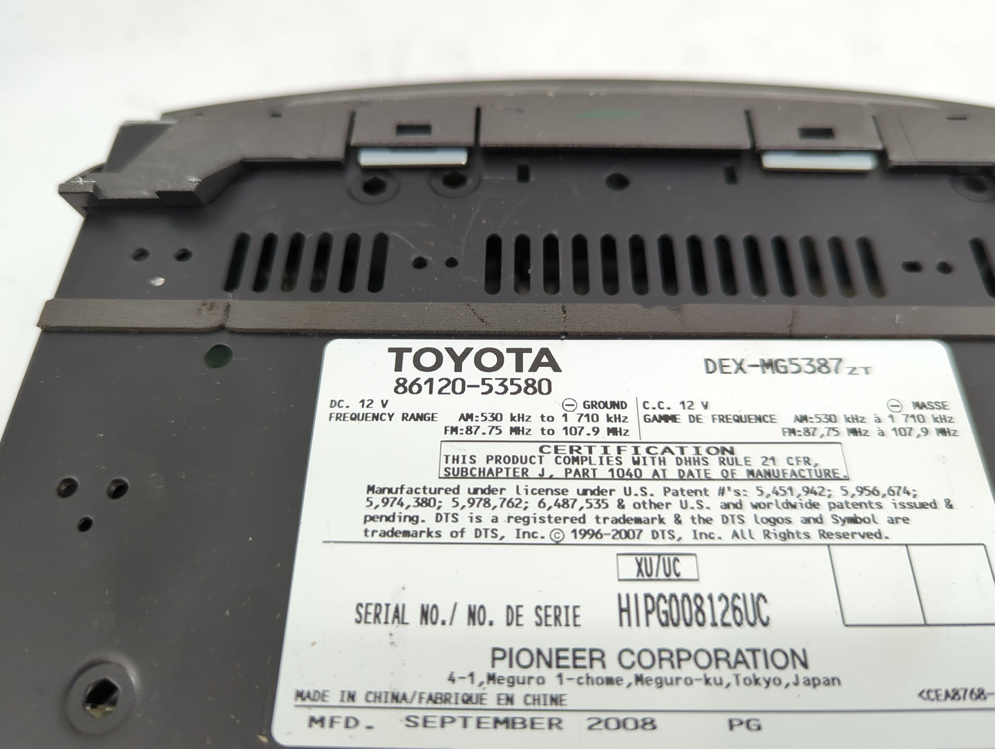 2009 Lexus Is250 Radio AM FM Cd Player Receiver Replacement P/N:86120-53580 Fits OEM Used Auto Parts - Oemusedautoparts1.com