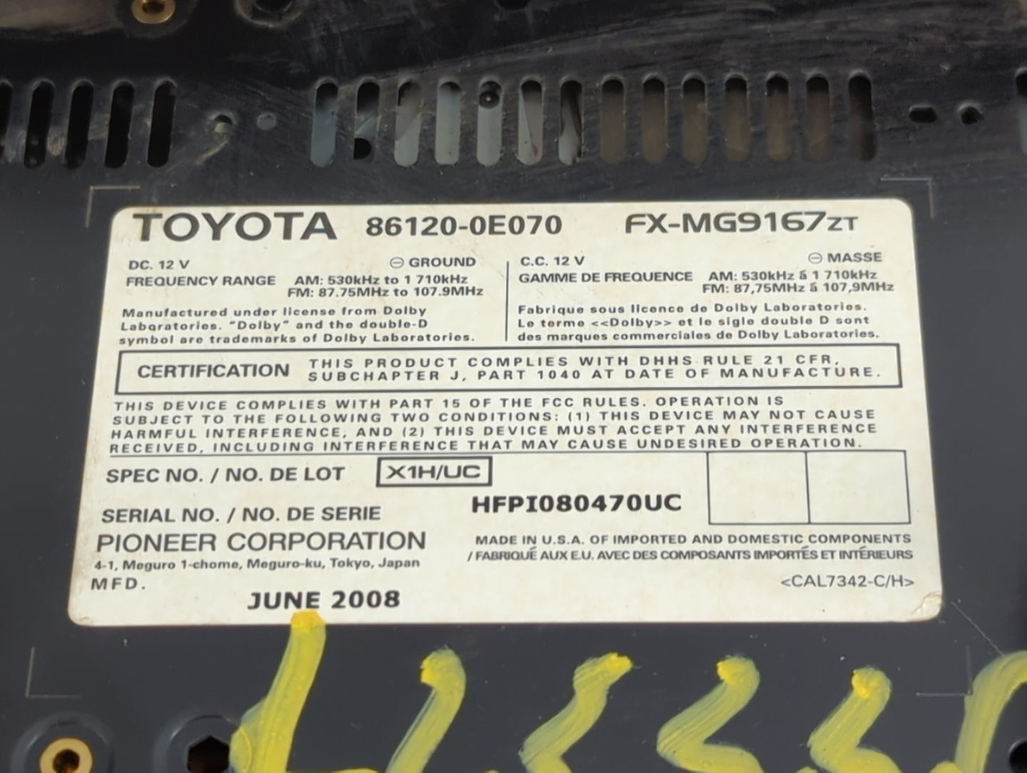 2007-2009 Lexus Rx350 Radio AM FM Cd Player Receiver Replacement P/N:86120-0E070 Fits Fits 2006 2007 2008 2009 OEM Used Auto