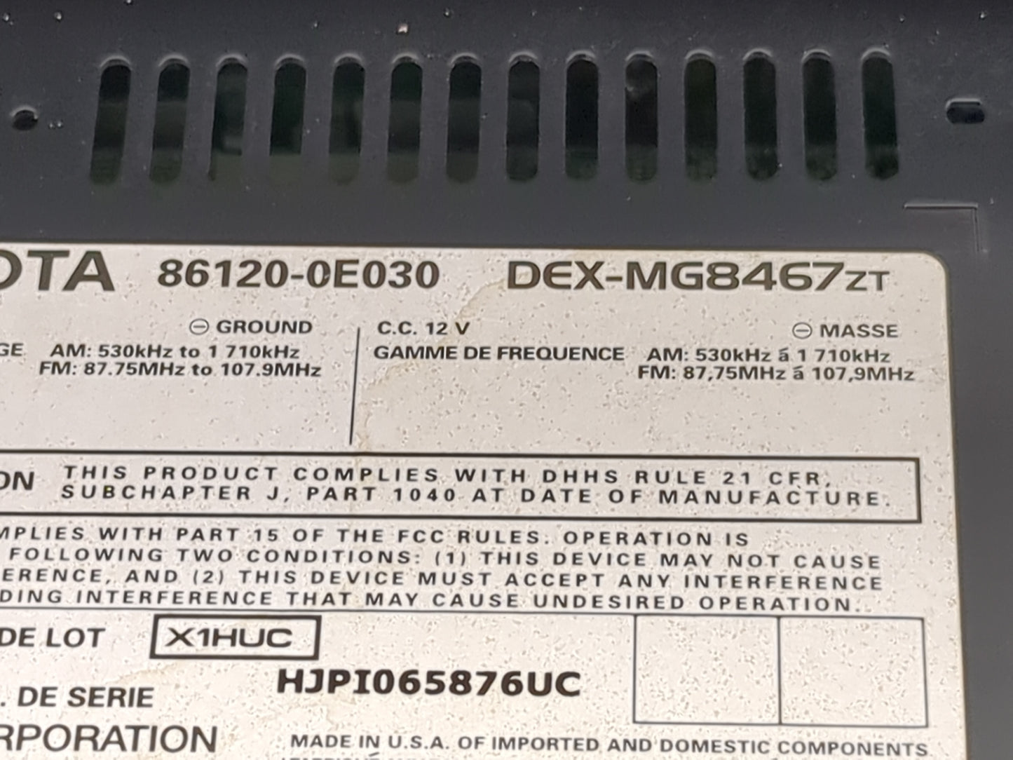 2007-2009 Lexus Rx350 Radio AM FM Cd Player Receiver Replacement P/N:86120-0E030 DEX-MG8467ZT Fits Fits 2006 2007 2008 2009 