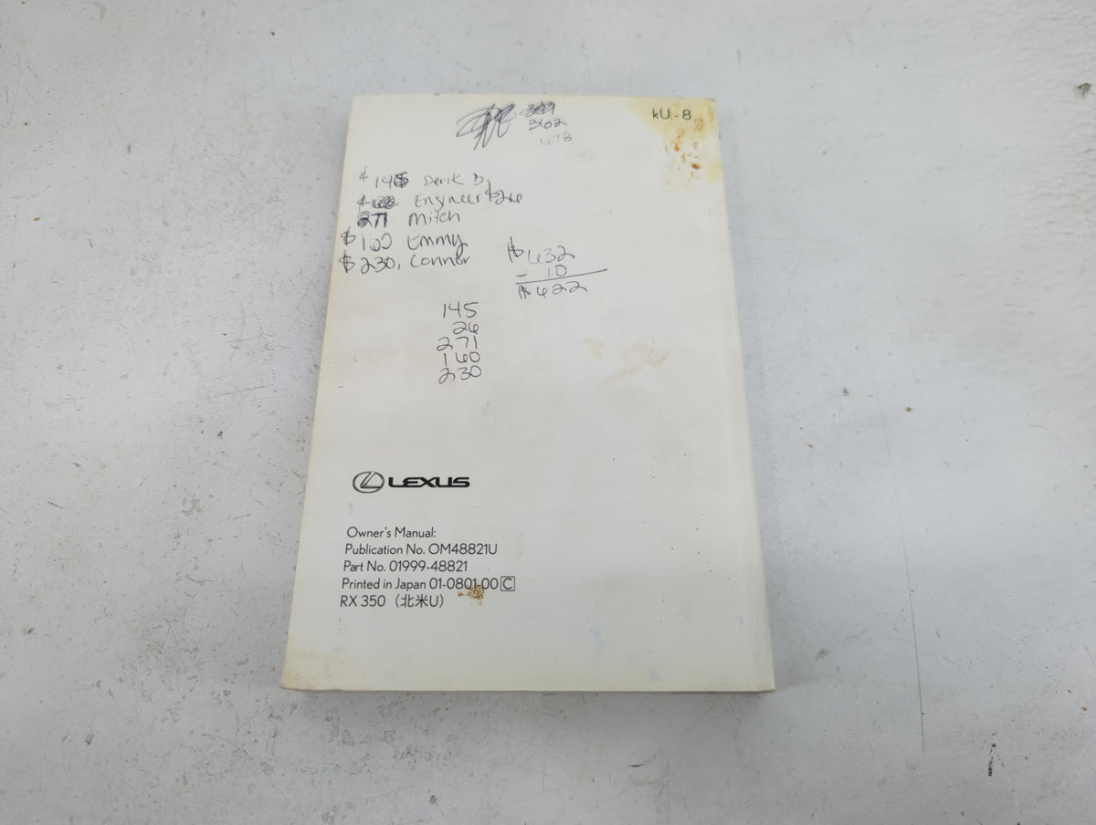 2009 Lexus Rx 350 Owners Manual Book Guide P/N:OM48821U 01999-48821 OEM Used Auto Parts - Oemusedautoparts1.com