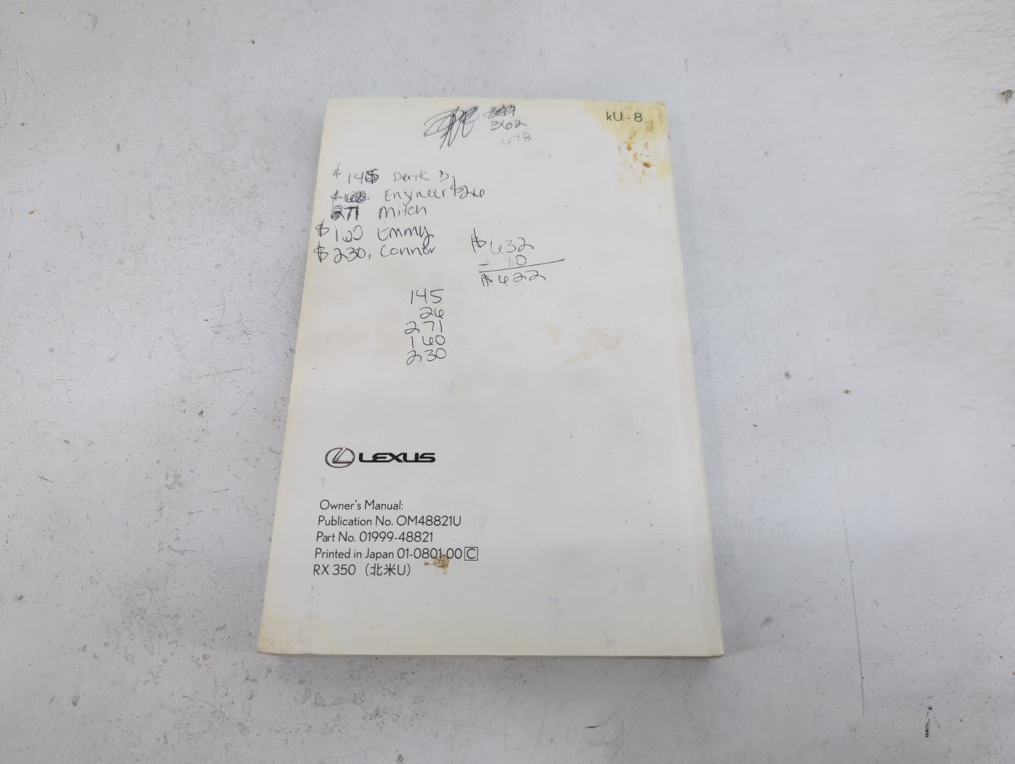 2009 Lexus Rx 350 Owners Manual Book Guide P/N:OM48821U 01999-48821 OEM Used Auto Parts - Oemusedautoparts1.com