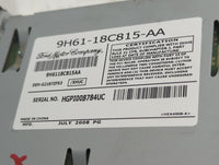 2009 Lincoln Mkz Radio AM FM Cd Player Receiver Replacement P/N:9H61-18C815-AA Fits OEM Used Auto Parts - Oemusedautoparts1.