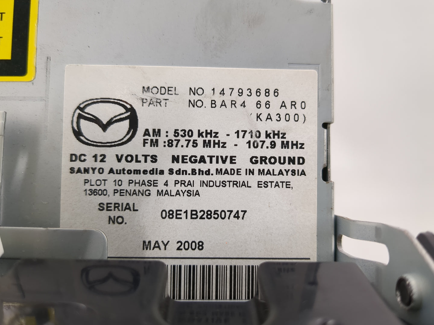 2008-2009 Mazda 3 Radio AM FM Cd Player Receiver Replacement P/N:BAR7 66 9R0B BAR4 66 AR0 Fits Fits 2008 2009 OEM Used Auto 