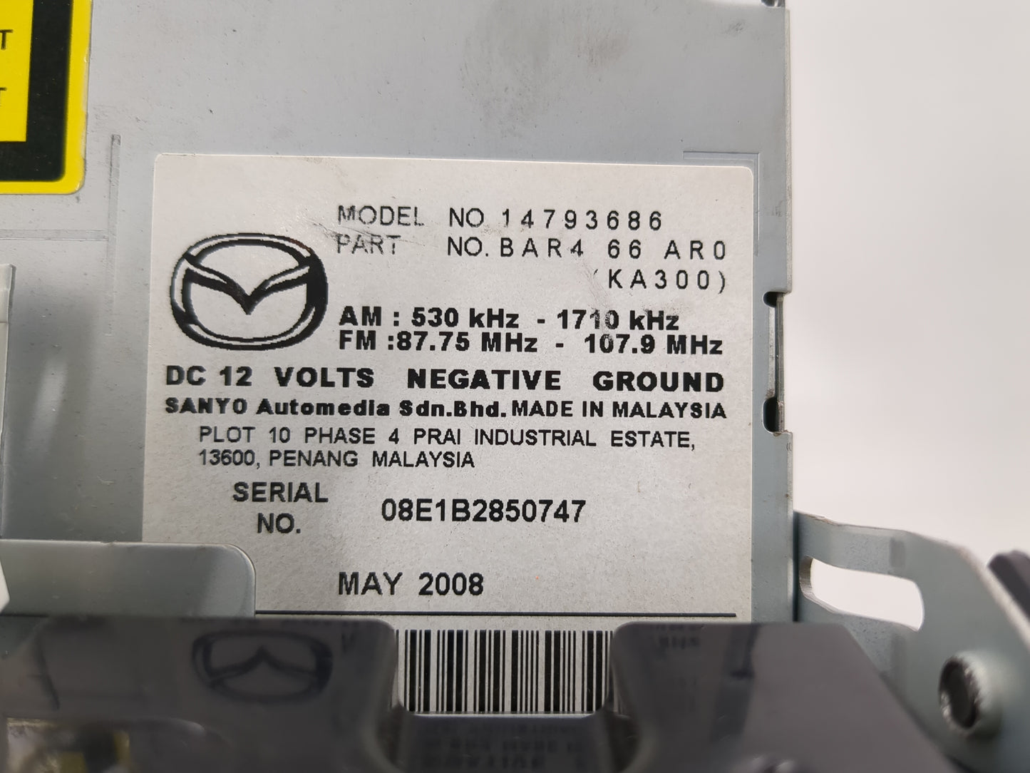 2008-2009 Mazda 3 Radio AM FM Cd Player Receiver Replacement P/N:BAR7 66 9R0B BAR4 66 AR0 Fits Fits 2008 2009 OEM Used Auto 