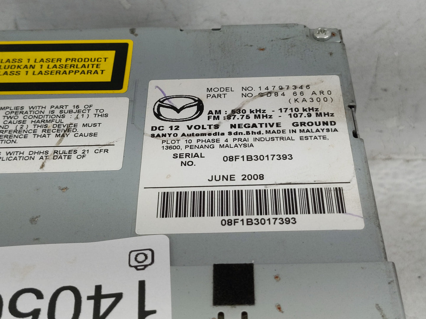 2008-2010 Mazda 5 Radio AM FM Cd Player Receiver Replacement P/N:14797346 Fits Fits 2008 2009 2010 OEM Used Auto Parts - Oem