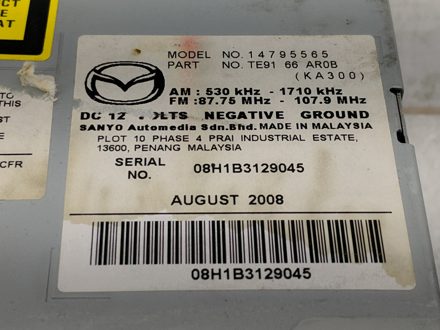 2009-2012 Mazda Cx-9 Radio AM FM Cd Player Receiver Replacement P/N:TE91 66 AR0B Fits Fits 2009 2011 2012 OEM Used Auto Part