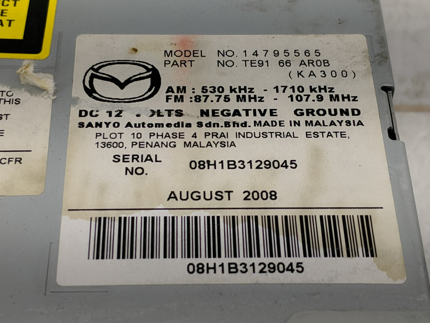 2009-2012 Mazda Cx-9 Radio AM FM Cd Player Receiver Replacement P/N:TE91 66 AR0B Fits Fits 2009 2011 2012 OEM Used Auto Part