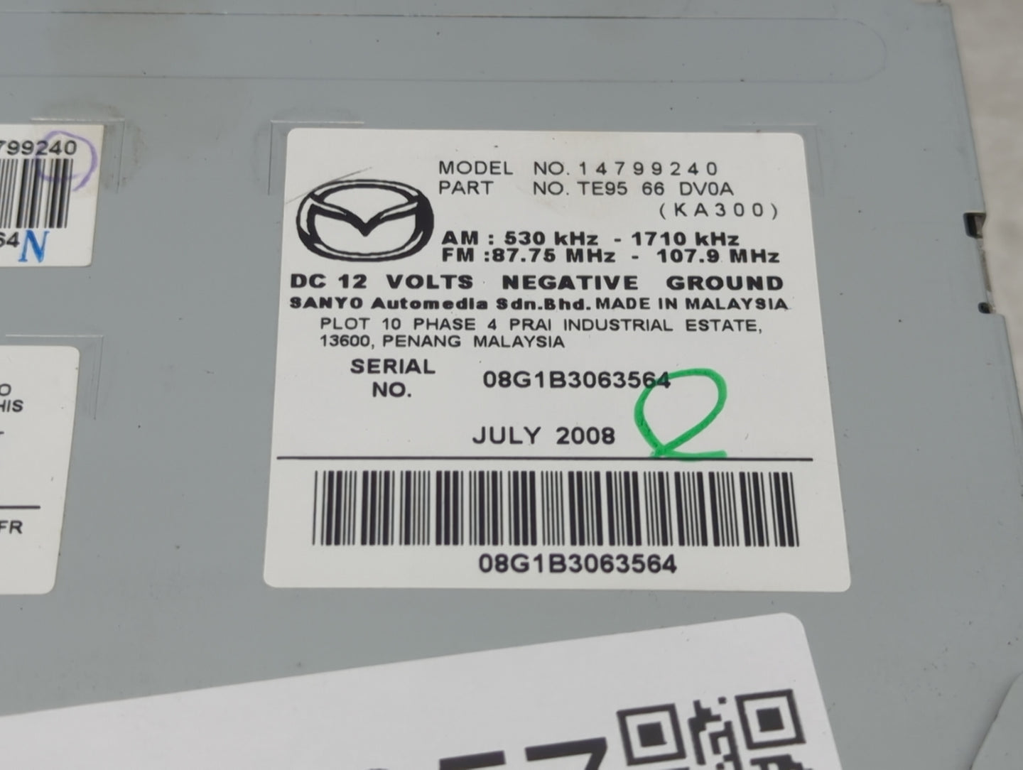 2009 Mazda Cx-9 Radio AM FM Cd Player Receiver Replacement P/N:TE95 66 DV0A Fits OEM Used Auto Parts - Oemusedautoparts1.com