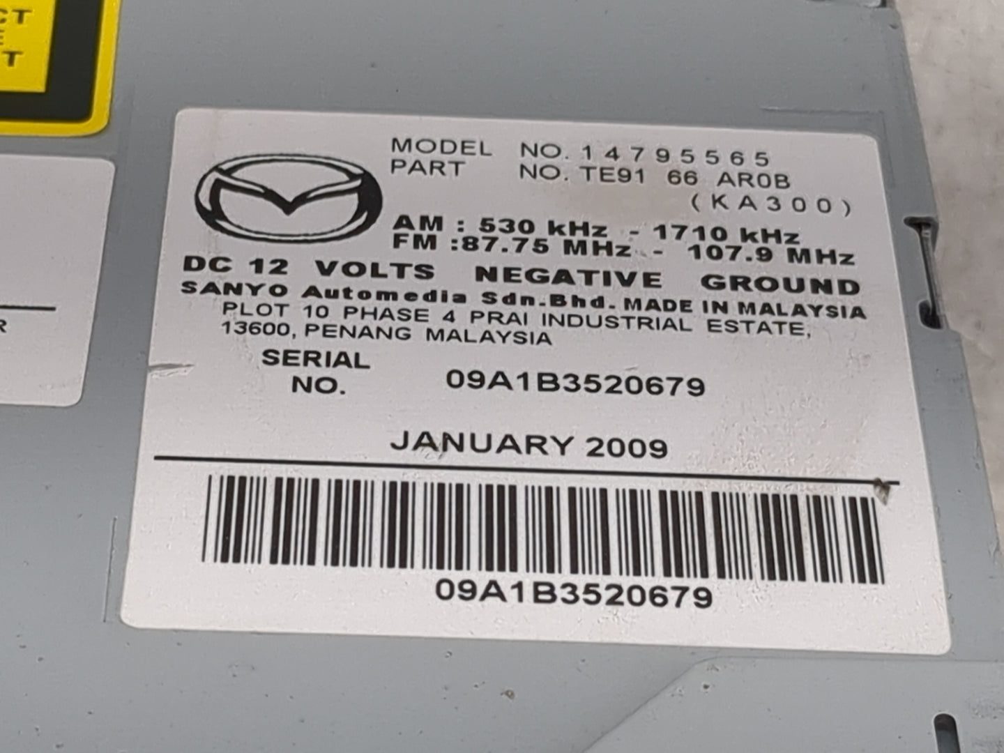 2009-2012 Mazda Cx-9 Radio AM FM Cd Player Receiver Replacement P/N:14795565 TE9166AR0B Fits Fits 2009 2011 2012 OEM Used Au