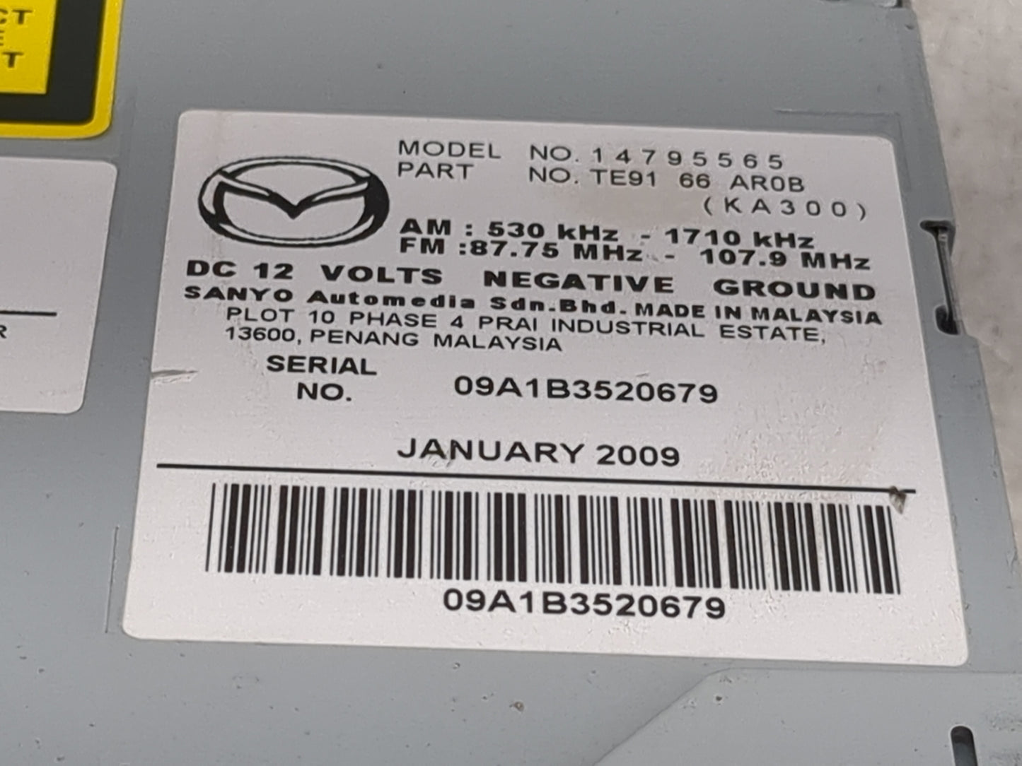 2009-2012 Mazda Cx-9 Radio AM FM Cd Player Receiver Replacement P/N:14795565 TE9166AR0B Fits Fits 2009 2011 2012 OEM Used Au