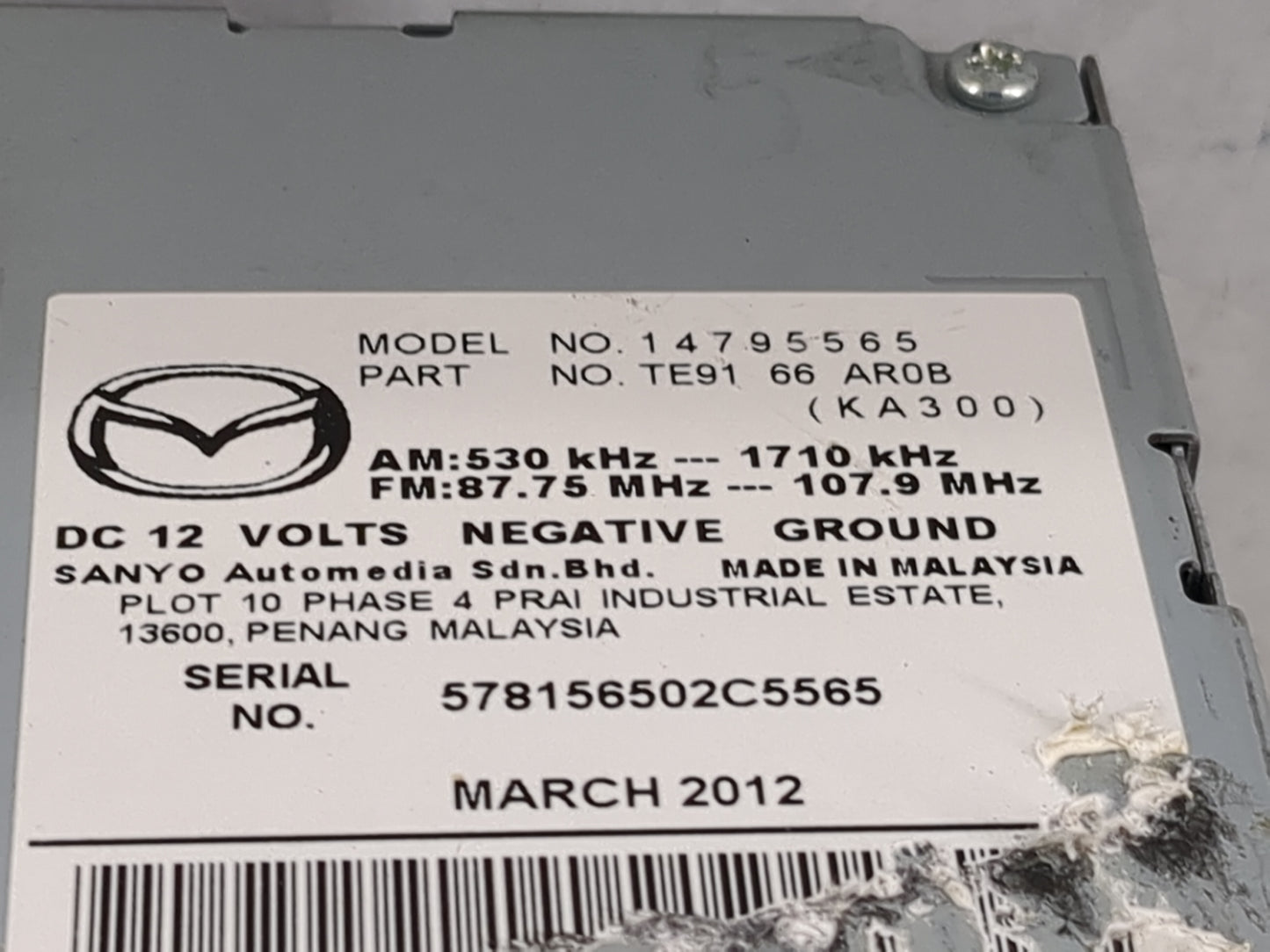 2009 Mazda Mazda Cx-9 Radio AM FM Cd Player Receiver Replacement P/N:14795565 TE9166AR0B Fits OEM Used Auto Parts - Oemuseda