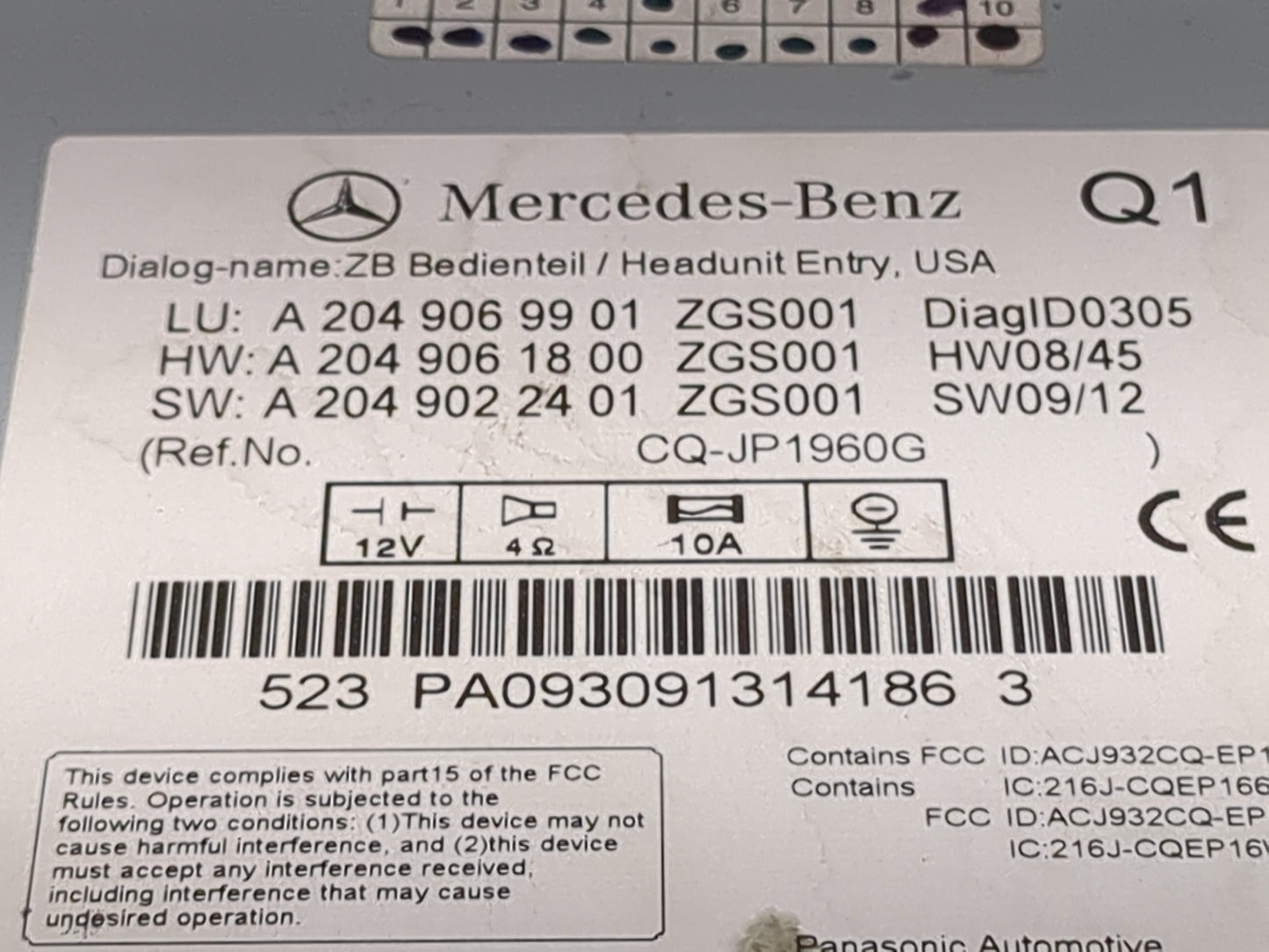 2009 Mercedes-Benz C-Class Radio AM FM Cd Player Receiver Replacement P/N:A2049069901 A2049061800, A2049022401, CQ-JP1960G F