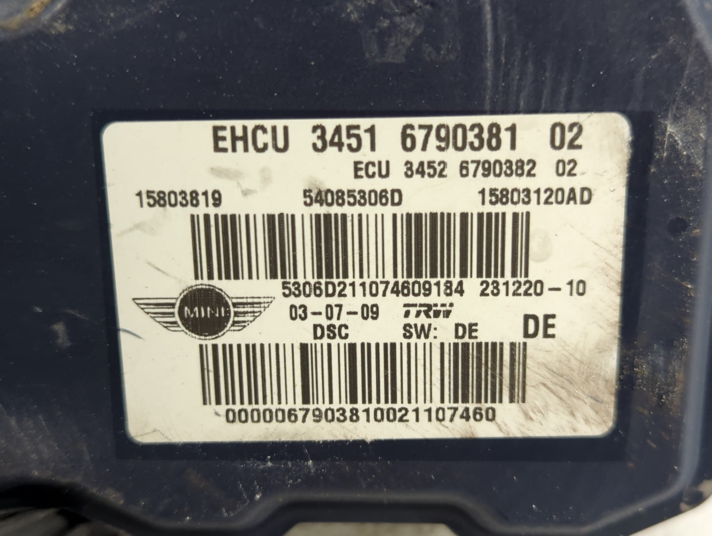 2009-2010 Mini Cooper ABS Pump Control Module Replacement P/N:3451 6790381 02 Fits Fits 2009 2010 OEM Used Auto Parts - Oemu