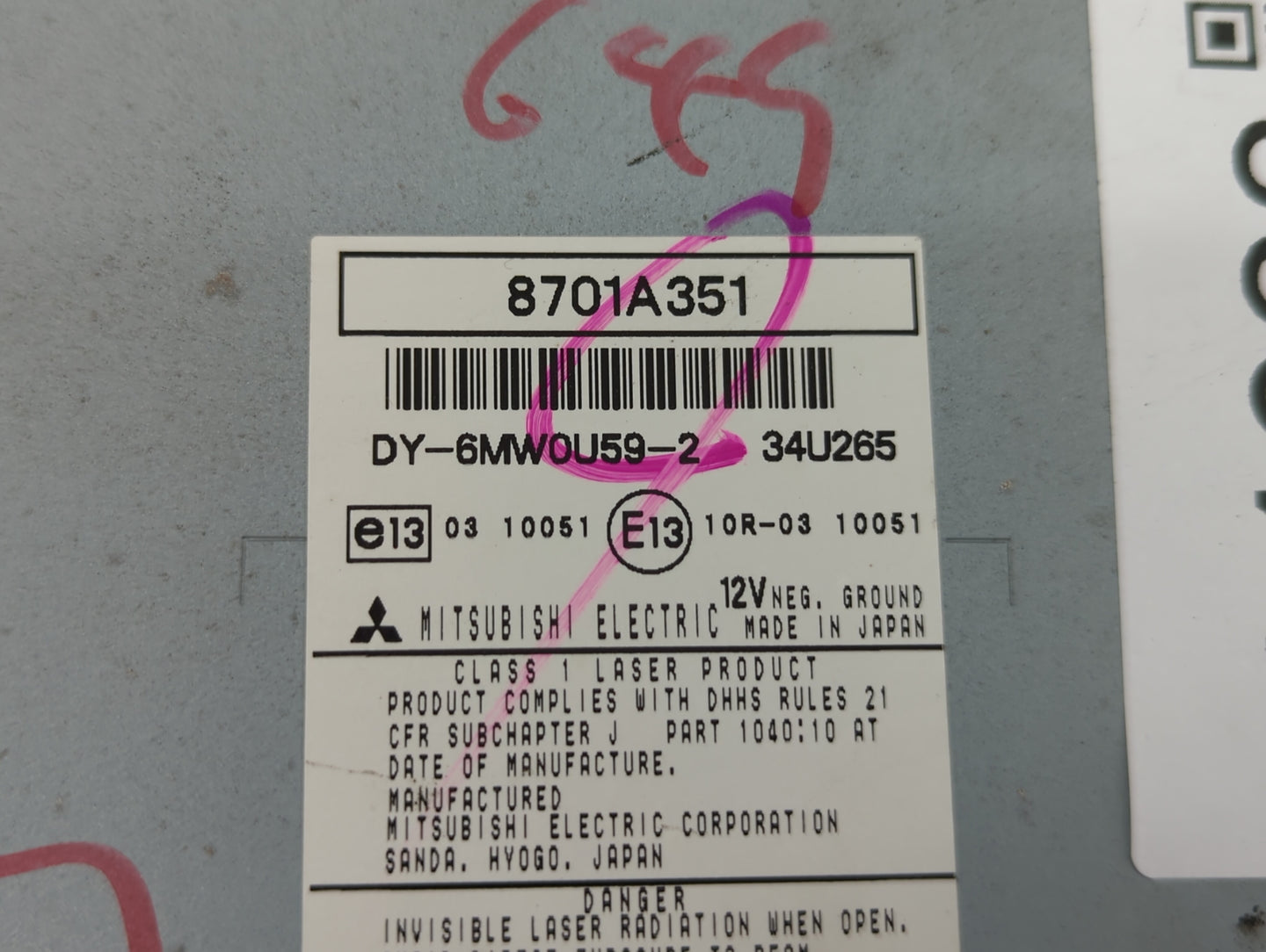 2008-2013 Mitsubishi Outlander Radio AM FM Cd Player Receiver Replacement P/N:8701A351 8701A277 Fits OEM Used Auto Parts - O