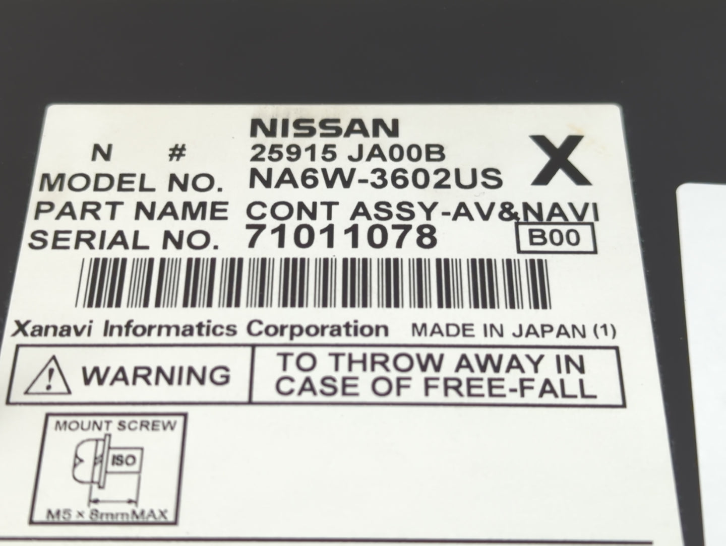 2008-2009 Nissan Altima Radio AM FM Cd Player Receiver Replacement P/N:25915 JA00B Fits Fits 2008 2009 OEM Used Auto Parts -