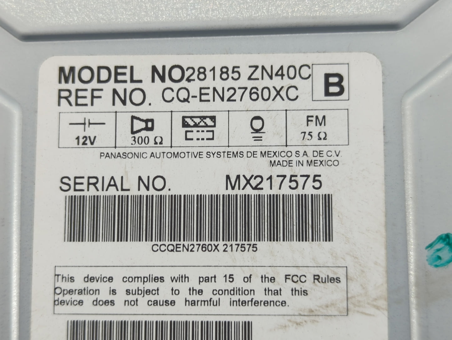 2007-2009 Nissan Altima Radio AM FM Cd Player Receiver Replacement P/N:28185 ZN40C Fits Fits 2007 2008 2009 OEM Used Auto Pa