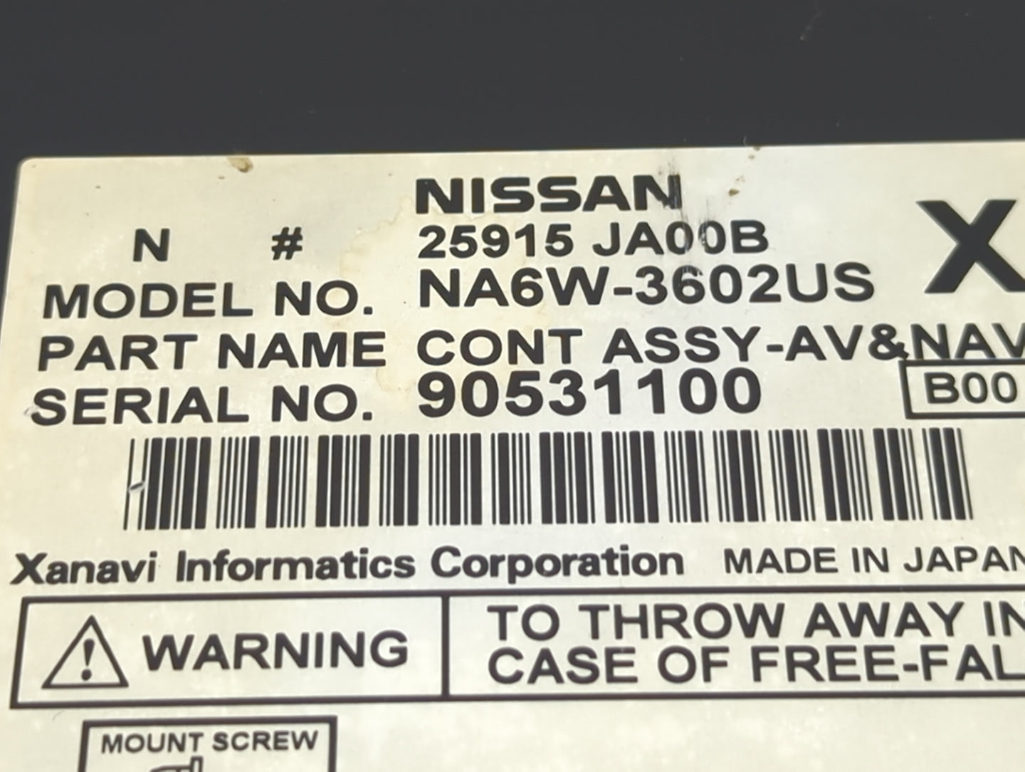 2008-2009 Nissan Altima Radio AM FM Cd Player Receiver Replacement P/N:25915 JA00B Fits Fits 2008 2009 OEM Used Auto Parts -