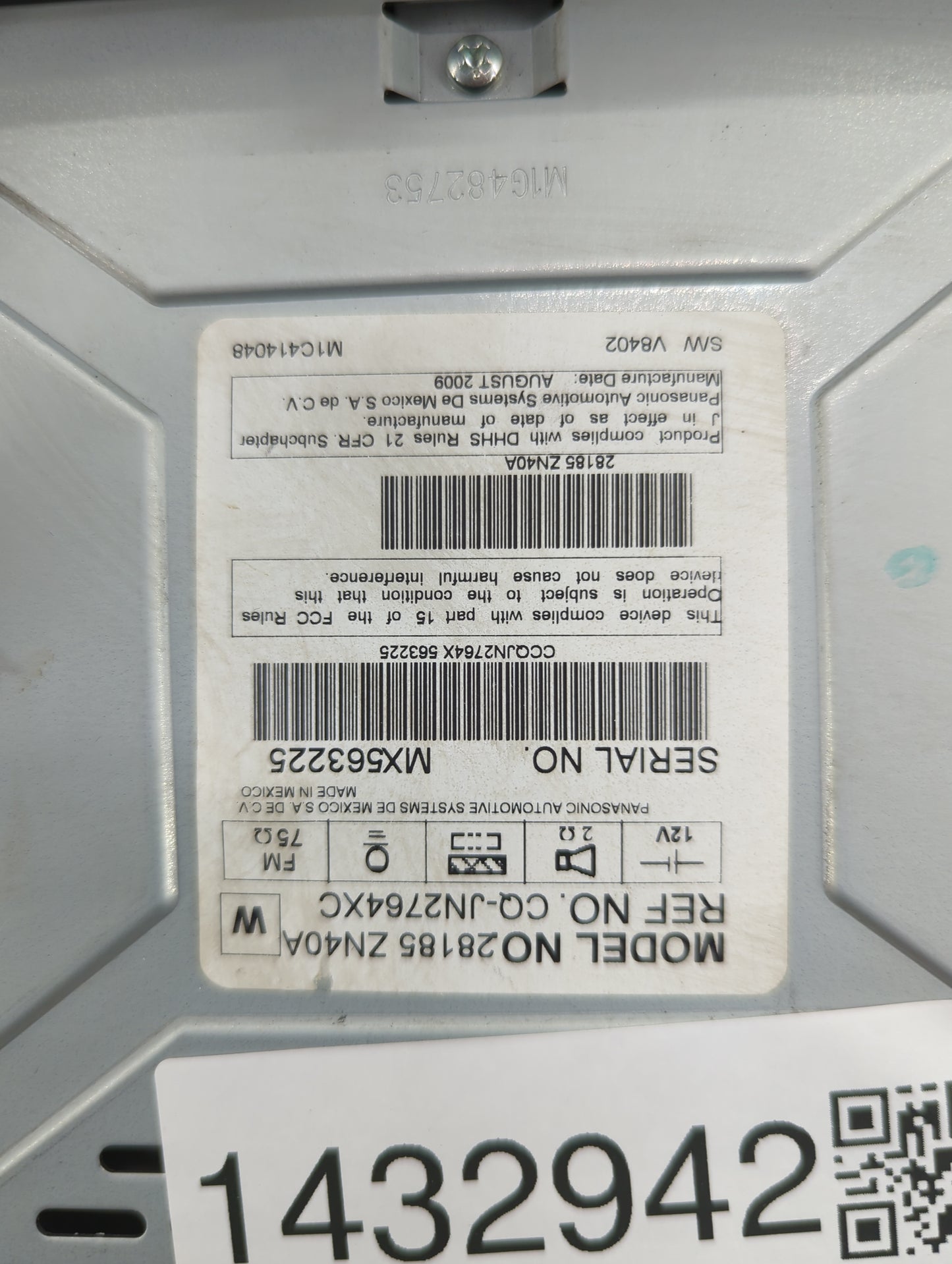 2009 Nissan Altima Radio AM FM Cd Player Receiver Replacement P/N:28185ZN40A CQ-JN2764XC Fits OEM Used Auto Parts - Oemuseda