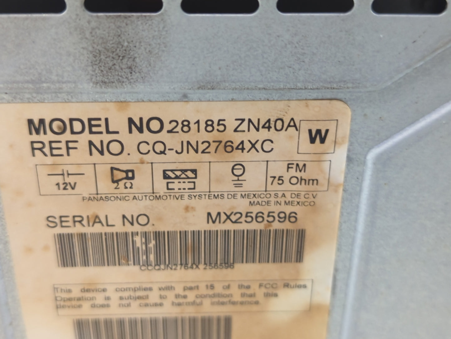 2009 Nissan Altima Radio AM FM Cd Player Receiver Replacement P/N:28185 ZN40A CQ-JN2764XC Fits OEM Used Auto Parts - Oemused