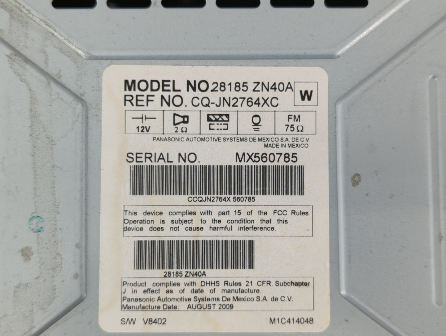 2007-2009 Nissan Altima Radio AM FM Cd Player Receiver Replacement P/N:28185 ZN40A Fits Fits 2007 2008 2009 OEM Used Auto Pa