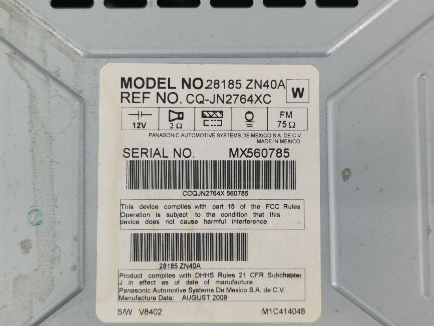 2007-2009 Nissan Altima Radio AM FM Cd Player Receiver Replacement P/N:28185 ZN40A Fits Fits 2007 2008 2009 OEM Used Auto Pa
