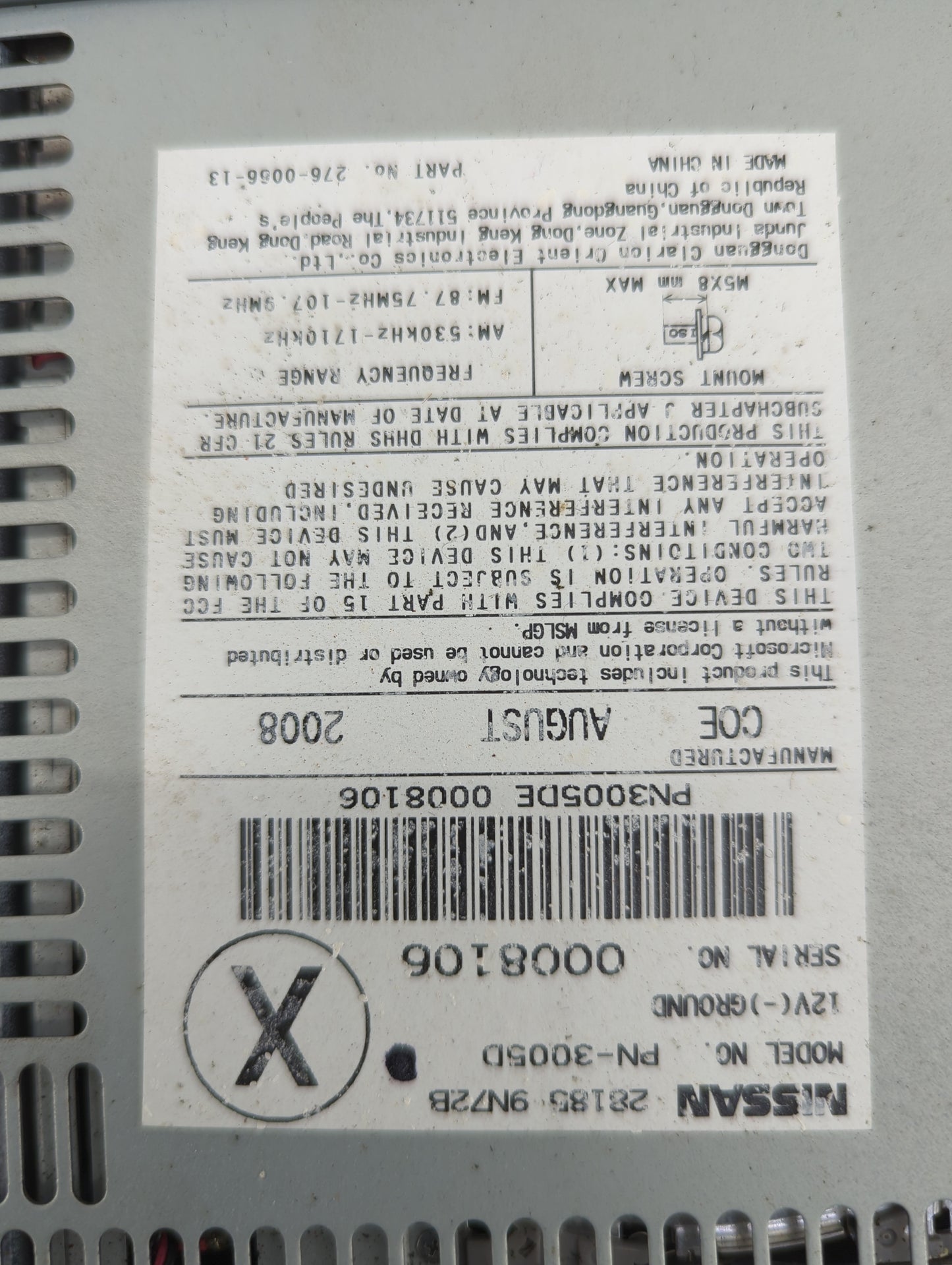 2009-2010 Nissan Maxima Radio AM FM Cd Player Receiver Replacement P/N:28185 9N72B PN-3005D, 276-0066-13 Fits Fits 2009 2010