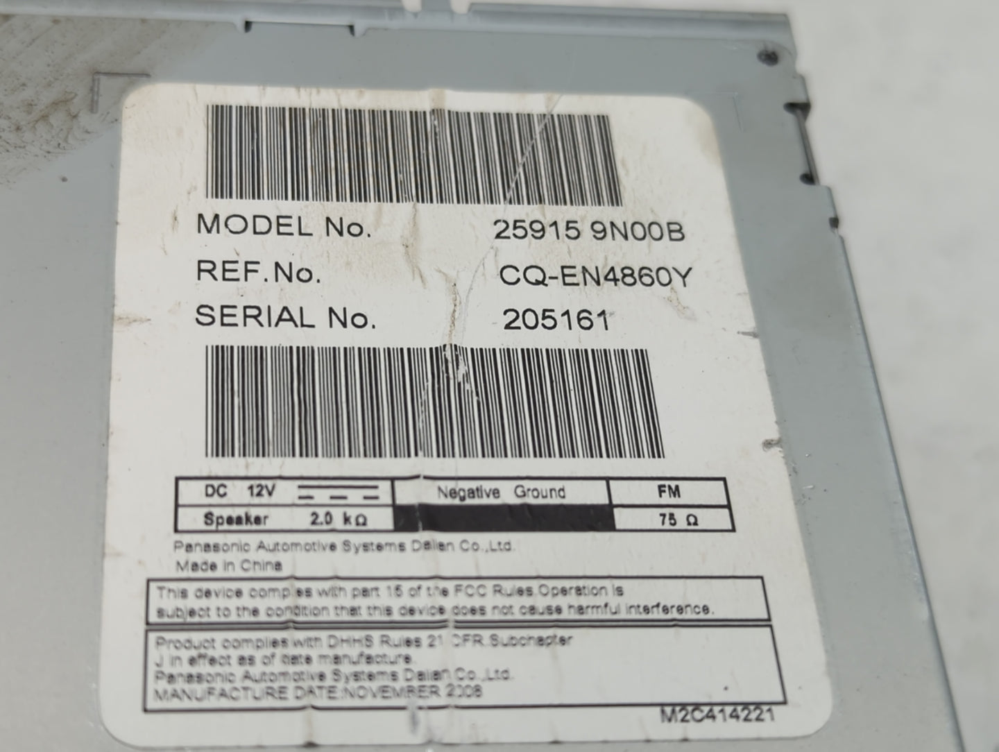 2009-2010 Nissan Maxima Radio AM FM Cd Player Receiver Replacement P/N:25915 9N00B Fits Fits 2009 2010 OEM Used Auto Parts -