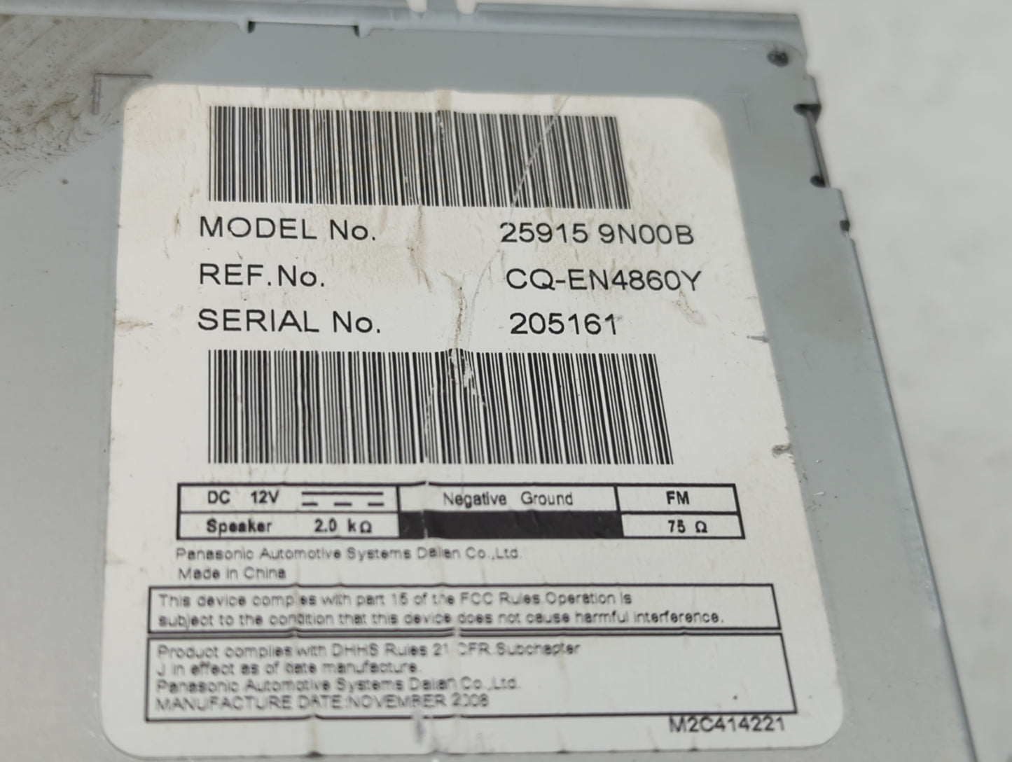 2009-2010 Nissan Maxima Radio AM FM Cd Player Receiver Replacement P/N:25915 9N00B Fits Fits 2009 2010 OEM Used Auto Parts -
