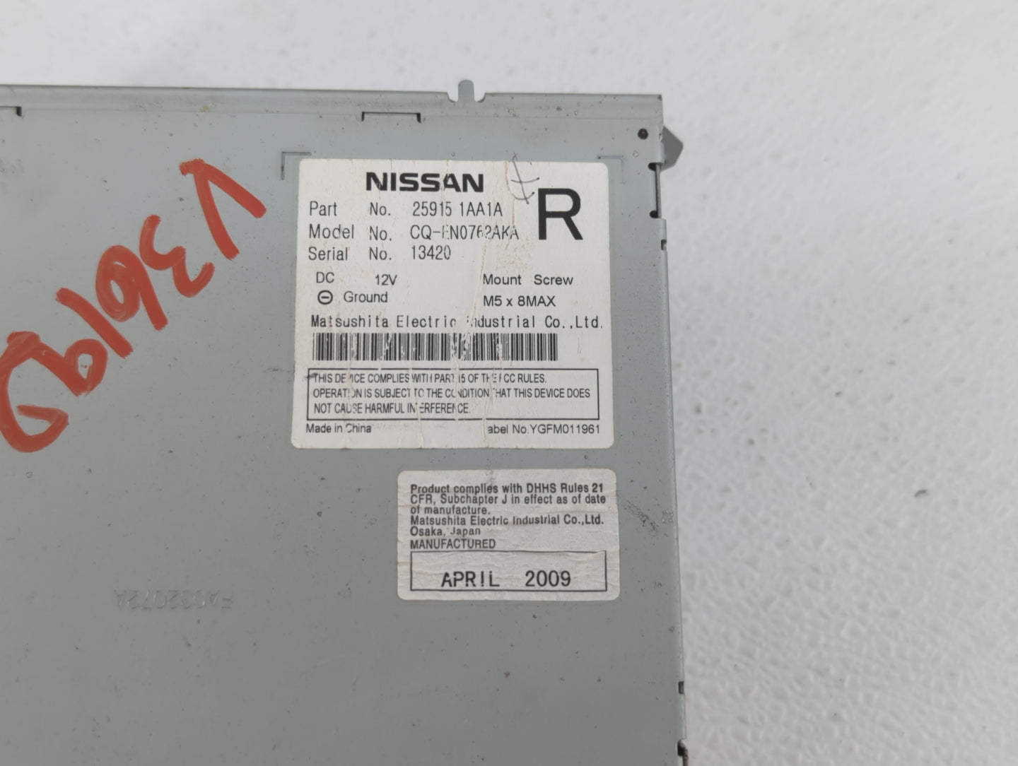 2009-2009 Nissan Murano Am Fm Cd Player Radio Receiver - Oemusedautoparts1.com